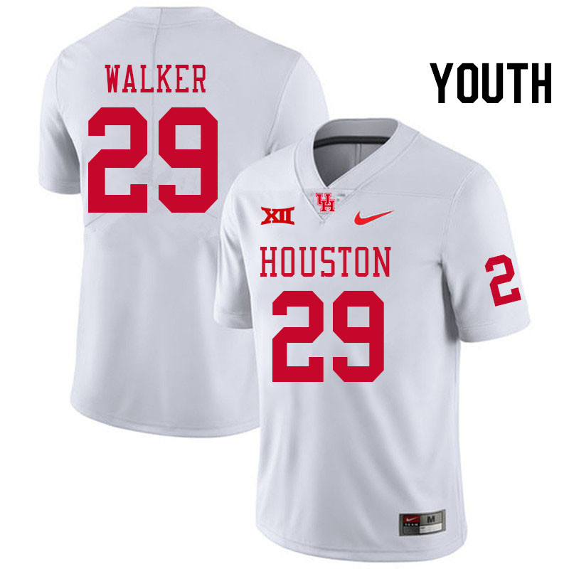 Youth #29 Kelan Walker Houston Cougars Big 12 XII College Football Jerseys Stitched-White - Click Image to Close